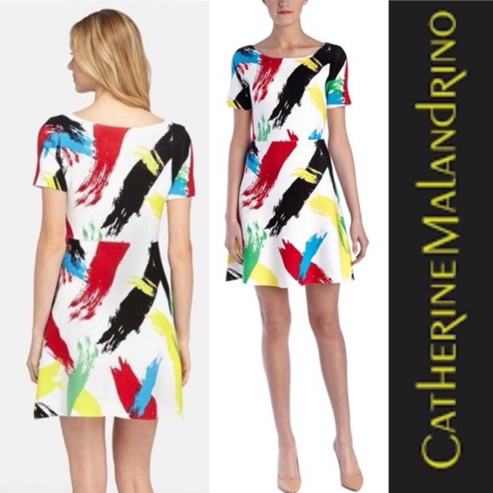 Catherine Malandrino Rhonda Knit Vibrant Brushstroke Mini Dress Small NWT